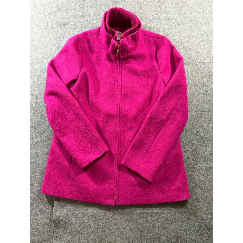 J.Crew Lodge Coat Mock Neck Fuchsia Pink Italian Stadium Cloth Wool Full Zip 12